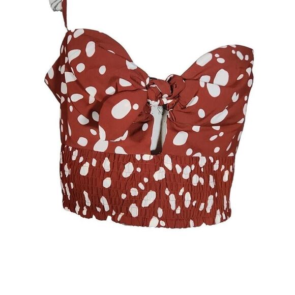 Bar III Women's Size Large Orange Rust White Carmen Dot Tie Front Cami Crop Top - Picture 2 of 6